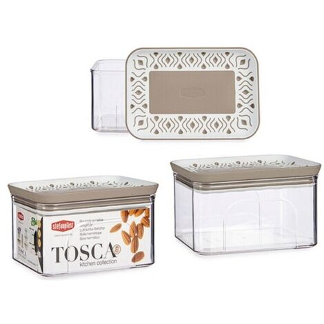 Barattolo da Cucina Rettangolare con Tappo ermetico Bianco e Tortora 0,7 litri (1/2)