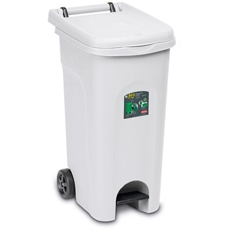Bidone Spazzatura Pattumiera Immondizia a pedale con Ruote Bianco 80 litri (1/5)