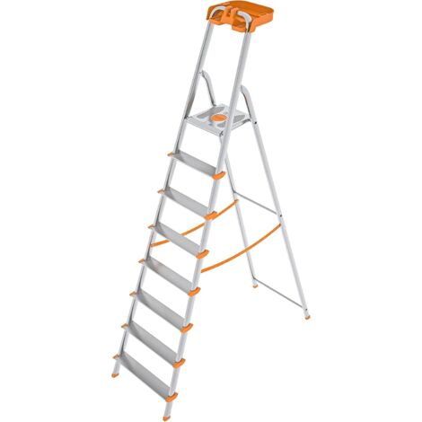 Scala a 8 gradini in alluminio – Portata 150kg – Vaschetta porta oggetti 5kg – Gradini profondi 9cm – Sicurezza e stabilità elevate – Colombo (1/5)