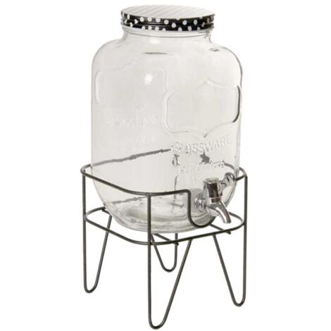 DISPENSER IN VETRO CON SUPPORTO IN METALLO E RUBINETTO CAPIENZA 4 LITRI