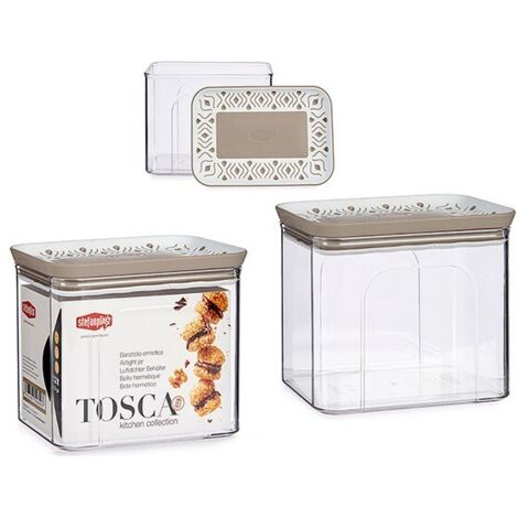 Barattolo da Cucina rettangolare con Tappo ermetico Bianco e Tortora 1,2 litri (1/2)
