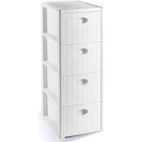 Stefanplast – Cassettiera slim 4 cassetti bianca in plastica – Dimensioni 30x40x80 cm – Con ruote per facile spostamento – Mobile salvaspazio per bagno e cucina (1/10)