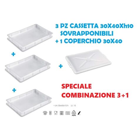 OFFERTA 3 CASSETTE PORTAIMPASTO 1 COPERCHIO 30X40X10 CONTENITORE IMPASTO PIZZA
