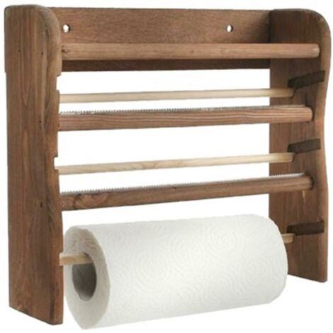 Portarotolo Portascottex in legno da parete 3 rotoli 29 x 33 x 9 cm