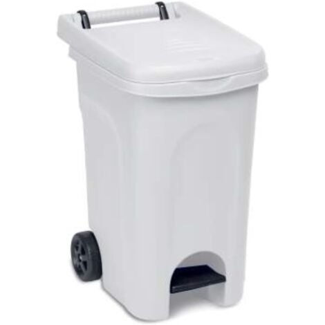 Pattumiera Bidone Immondizia con Ruote e Pedale Bianco 60 Litri (1/2)