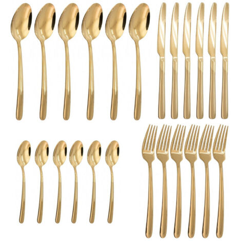 Set Posate 24 Pezzi in Acciaio Inossidabile Colore Oro Lucido Facili da Pulire (1/3)