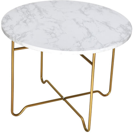 Tavolino Decorativo Casa in Ferro Oro e Piano in MDF Effetto Marmo bianco 55 x 40 cm (1/3)