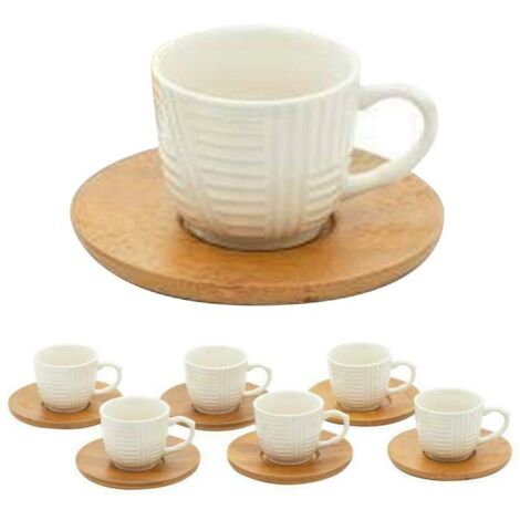 Set 6 Tazzine Tazza Caffè in Ceramica e Piattini in Bamboo Scottish (1/5)
