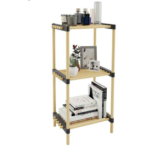 Scaffale Modulare Slim Scaffalatura Multiuso Mensole in Legno Naturale 3 Ripiani (1/3)