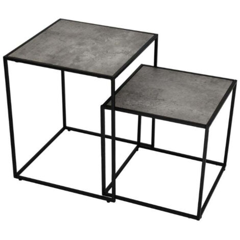 SET 2 TAVOLINI MARIKA 40X40X48CM STRUTTURA IN METALLO NERO CON RIPIANO grigio (1/4)