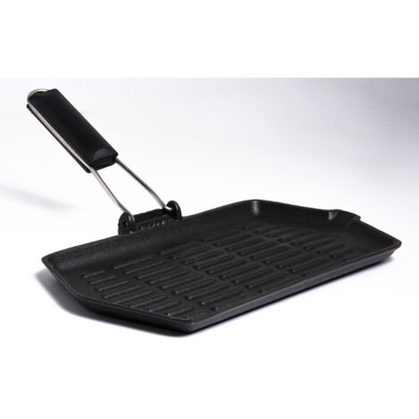 Bistecchiera in Ghisa Rettangolare anche Induzione con Manico Pieghevole 35 x 21 cm