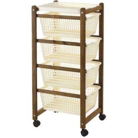 Carrello salvaspazio noce in legno cestini plastica cm 36 X 30 X 82 H CM (1/3)