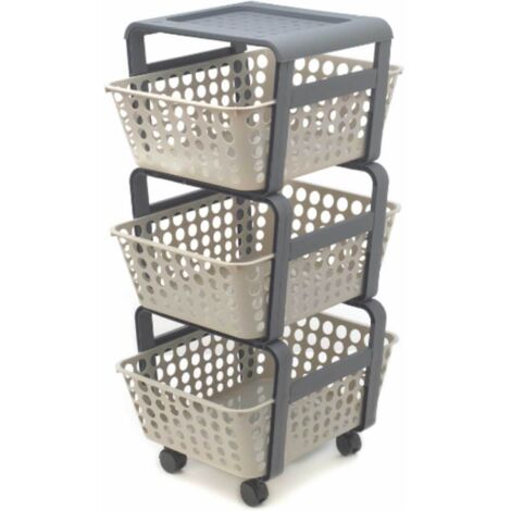 Carrello da cucina con cestelli modula tortora – Plastica antiurto – Dimensioni 41,5 x 29 x h.75 cm – Ruote pivottanti – Ecoplast (1/7)
