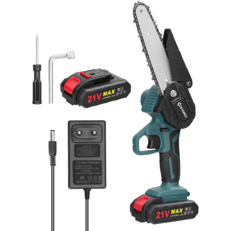 Scie à Chaîne 21V 6" Mini - Tronçonneuse Électrique Portable avec 2 Batteries 1300mAh + Chargeur - Pour Jardinage, Élagage et Coupe de Bois - Moteur Sans Balais - 220V EU (1/5)