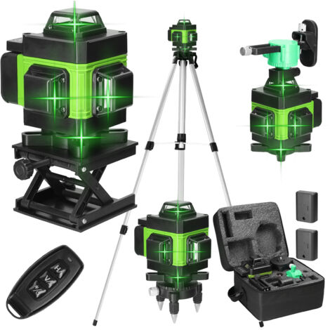 Niveau Laser 16 Lignes 4D Professionnel - Autonivelant (±3°) avec Batterie Lithium Rechargeable USB - Kit Complet: 2 Batteries, Chargeur, Trépied Réglable, Support Murale, Télécommande, Mallette de Tr (1/5)