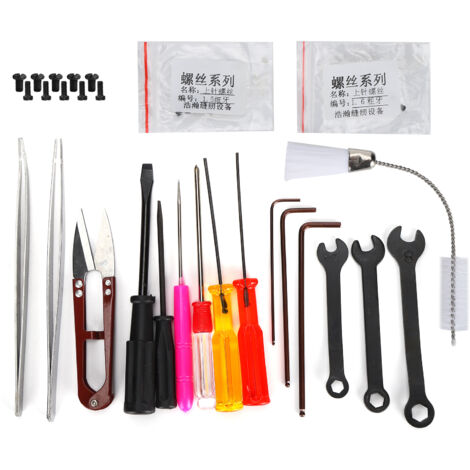 Pincettes droites/courbées, clés, tournevis cruciforme/fendu, vis, brosse, ciseaux, Kit avec boîte de rangement pour Machine à coudre surjeteuse (1/5)