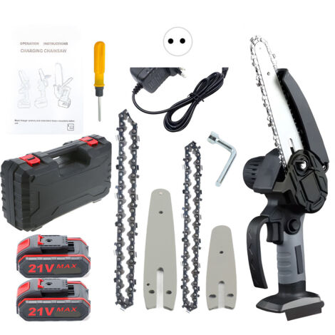 Tronçonneuse Électrique Sans Fil 21V - 4"/6" Mini Scie à Chaîne Portable avec Batterie - Sécurité Verrouillage & 2 Chaînes Incluses - Pour Taille Branches, Élagage et Coupe Bois - Jardin & Extérieur ( (1/5)