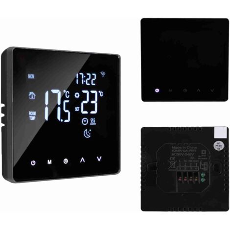 Thermostat Intelligent WiFi 3A avec Écran LCD Rétroéclairé - Programmation Hebdomadaire via Application - Pour Systèmes de Chauffage Hydraulique - Compatible avec Tuya Smart - Noir (1/5)