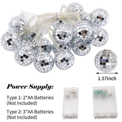 Guirlande Lumineuse 3m à 20 LED - Sphères Miroir en Style Mosaïque - Lumière Blanc Chaud (Clignotant/Continue) - Alimentation par Piles AA (Non Incluses) - Pour Intérieur/Extérieur, Jardin, Terrasse, (1/5)