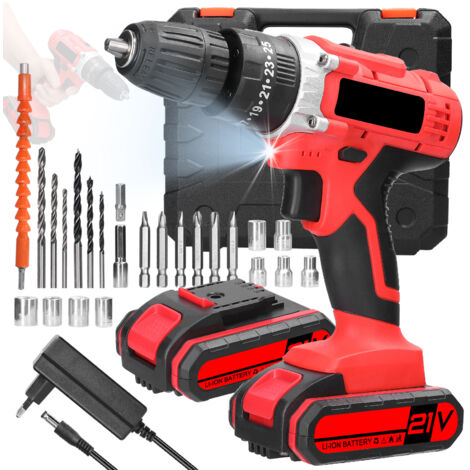 Perceuse-Visseuse à Chocs 21V - 3-en-1 (Perçage, Vissage, Percussion) - 2 Batteries Lithium 1300mAh + Chargeur - Moteur Brossé, Boîtier Métallique - 25 Couples & 2 Vitesses - Pour Bricolage Intensif B (1/5)