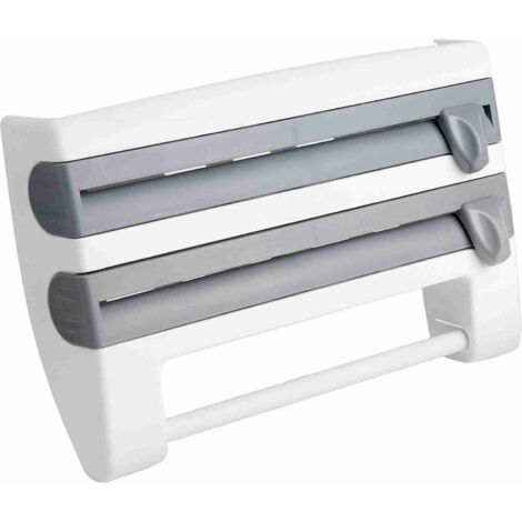 Support de Film Alimentaire avec Coupeur - Organisateur de Cuisine Gris/Blanc - Porte-Serviettes en Papier et Bouteilles - Gain de Place et Pratique (1/5)