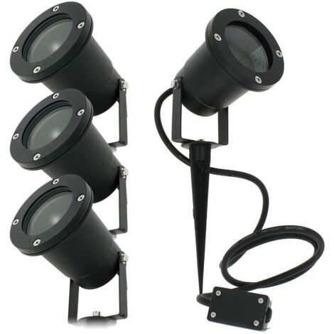 Arum Lighting – Lot de 4 spots piquets extérieur IP65 – Éclairage jardin en fonte d'aluminium noir – Culot GU10 – 120cm câble étanche