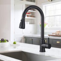 Zamery – Robinet de cuisine mitigeur noir avec douchette extensible – Rotation 360° – 3 modes de pulvérisation – Acier inoxydable sans plomb