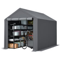 Fahrradgarage Gerätehaus dunkelgrau 296x190x200 cm, Gartenhaus Zelt Lagerzelt mit verzinkter Stahlrahmenkonstruktion und 170 g/m² PE-Plane
