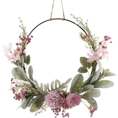 Couronne de fleurs décorative pour porte d'entrée Couronne de fleurs séchées décoratives Couronnes de fleurs toute l'année Porte d'entrée Pays de Pâques Décoration de porte d'entrée Pendentif 16.1x16. (1/5)