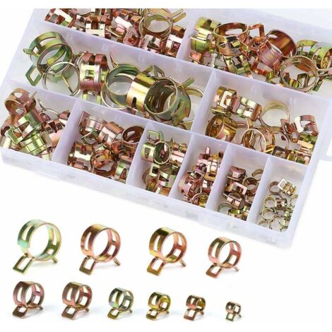 Lucky-88 – Clip à ressort pour collier de serrage de durite d'essence – 100 pièces – Acier à ressort 65Mn – Diamètre 6-22 mm – Applications industrielles et automobiles