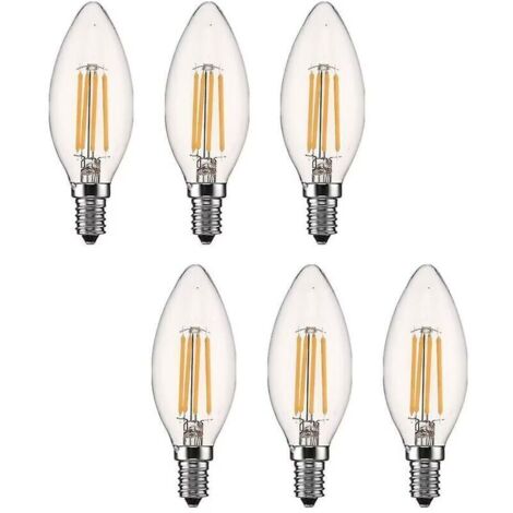 Ampoule Led E14 Dimmable Bougie Led E14 4w Blanc Chaud 2700k, Filament Led Petit Culot à Vis, Equivalent 40w, Lot de 6 fg (1/5)
