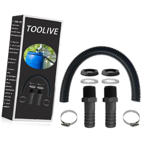 Tuyau de raccordement du recuperateur d Eau de Pluie, y Compris 2 Douilles de Tuyau avec Contre-écrou - Kit de raccordement pour tonneau de Pluie (50cm) (1/5)