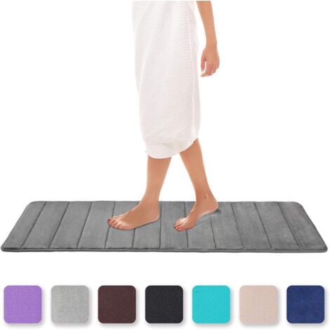 Litzee – Tapis de bain antidérapant en mousse à mémoire de forme 40 x 120 cm – Surface flanelle – Lavable – Confort optimal et sécurité renforcée