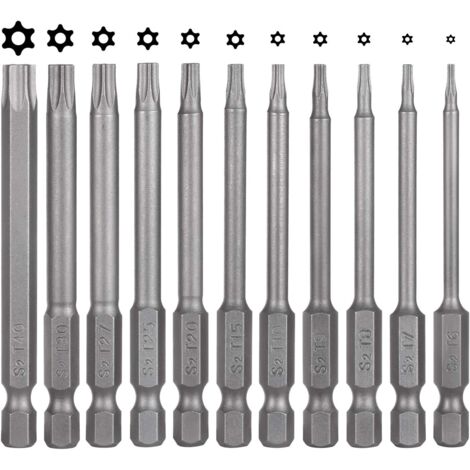 – Lot de 11 embouts Torx 75 mm – Acier S2 magnétique – 6 pans T6 à T40 – Pour visseuse électrique et perceuse (1/5)