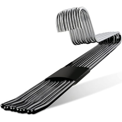 Lot de 10 Cintres en Métal Anti-Glisse, Cintres à Pantalon avec Ouvert sur Côté pour Ranger les Pantalons/Jeans/Écharpe-Chromé,Noir (1/5)