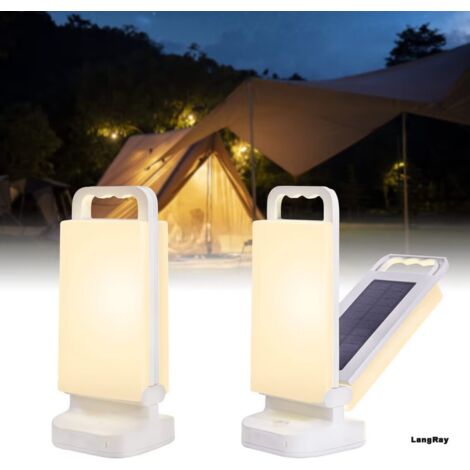 – Lampe solaire camping rechargeable – Luminosité réglable 60-280 lumens – Batterie 4400mAh – Étanchéité IPX4 – Recharge USB-C (1/5)