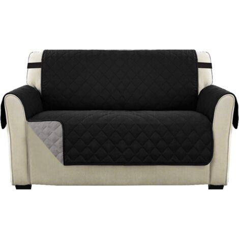 Housse Réversible Double Face Pour Canapé Matelassé, Luxury Extra, Doux, À L'eau Avec Sangles De Fixation Élastiques,(Canapé 2 Places, Noir) (1/5)