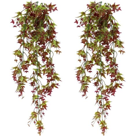Langray – Lot de 2 lierres artificiels pleureurs 80 cm – Couleur rose rouge – Plantes suspendues pour décoration intérieure et extérieure – Matériau plastique haute qualité (1/5)