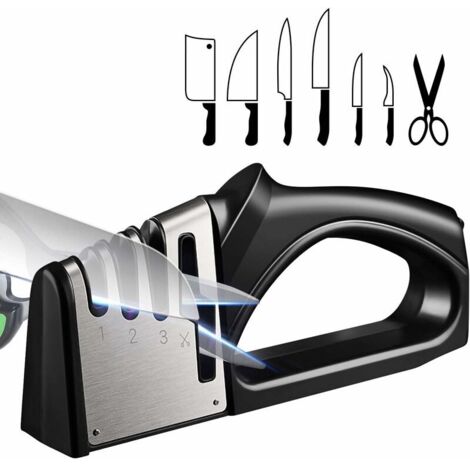 Aiguiseur Couteaux Professionnel, Aiguiseur Couteaux 4 en 1, Affûteurs Manuels Knife Sharpener avec Base Anti-dérapante pour Couteaux de Cuisine, Ciseaux (1/5)