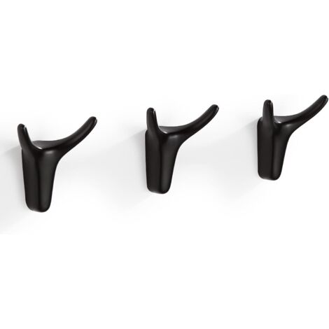 Patère Crochets Muraux Noirs, 3 Pièces Crochets Porte-Serviettes Crochets Adhésifs, Patères Design Corne Pour Décoration Salle De Bain & Cuisine (1/5)