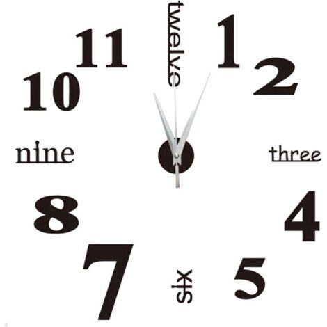 Horloge Murale Muette Pendule, Murale de Mode Moderne Horloge Murale sans Cadre 3D Miroir Autocollant Bureau Hôtel Décoration de La Maison DIY Horloge Murale (Noir)-Fei Yu (1/4)