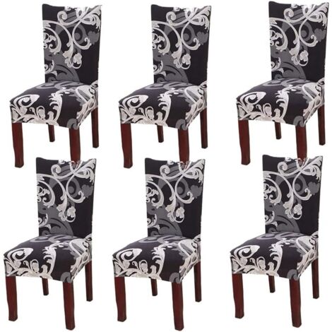 – Ensemble de 6 housses de chaise extensibles – Tissu polyester durable – Taille dossier 50-60 cm – Largeur et longueur 36-50 cm (1/5)