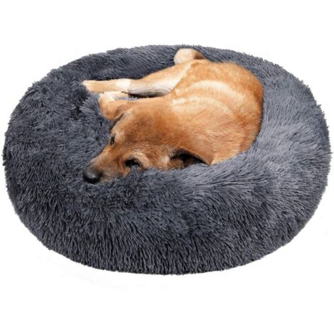 Litzee – Panier rond pour chien et chat 70cm – Coussin en coton PP ultra-doux – Fond antidérapant – Lavable en machine – Gris foncé (1/5)