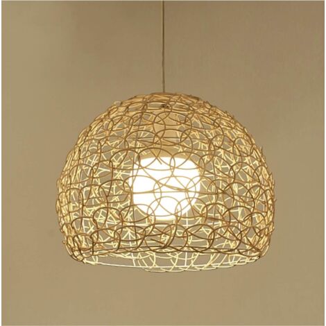 Litzee – Plafonnier en rotin indonésien tissé à la main – Lustre sphérique 25cm diamètre x 18cm hauteur – Base E27 – Fer anticorrosion (1/5)