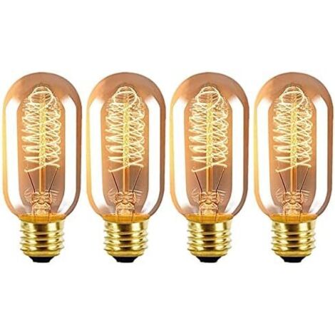Lot de 4 ampoules à incandescence vintage E27 40 W à intensité variable Ampoule à vis Edison 2300 K T45 Ampoules à filament spirale décoratives Blanc chaud (1/5)