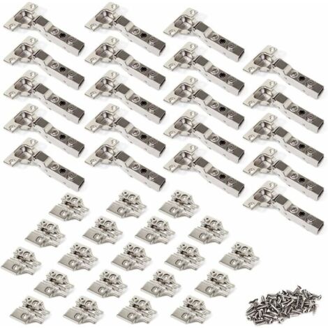 Charnières à visser 35mm avec amortissement – Angle d'ouverture 95°-110° – Lot de 20 charnières pour portes d'armoire – Métal nickelé (1/5)