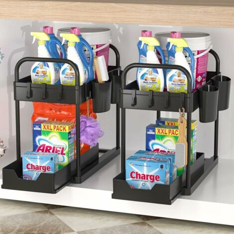 Rangement sous Evier Cuisine à 2 Niveaux Lot de 2, Rangement D'organisateur de Douche pour Salle de Bain/Cuisine, Noir (1/5)