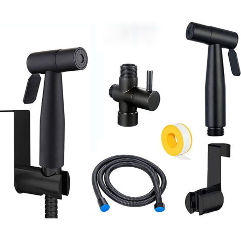 Kit Douchette WC Acier Inoxydable Noir Robinet wc pulvérisateur pour l'hygiène personnelle quotidienne, jeu de tuyaux mural (1/5)