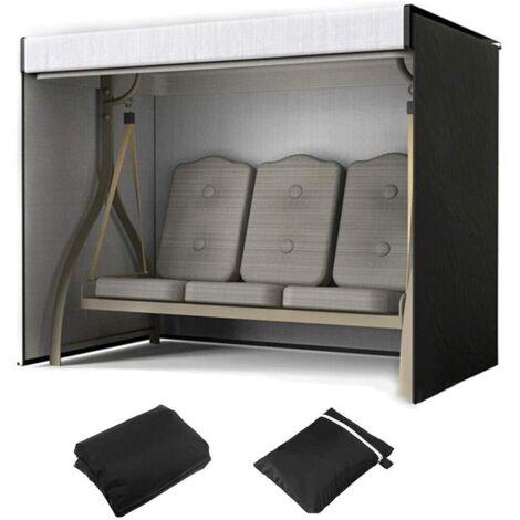Housse de balançoire Balancelle Jardin 3 Places Imperméable, Couverture Balançoire Anti-poussière,Bâche Protection en 210D Oxford Triangle pour balançoire de terrasse 215x125x170 cm Noir (1/5)