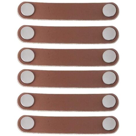 6 pcs Cuir Poignée de meuble Style moderne Cuir Poignée de porte Poignée de traction, EN CUIR véritable et en alliage d'aluminium de matériel Poignée de tiroir, marron, single hole (1/5)